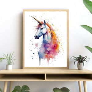 Unicorn Watercolor Art, Vibrant Fantasy Print, Modern Magical Decor