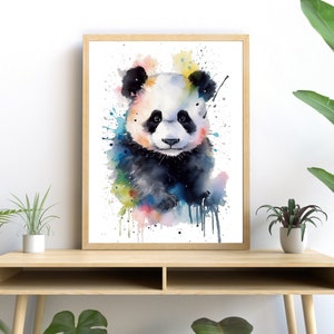 Baby Panda Watercolor Art, Vibrant Nature Print, Adorable Wildlife Decor