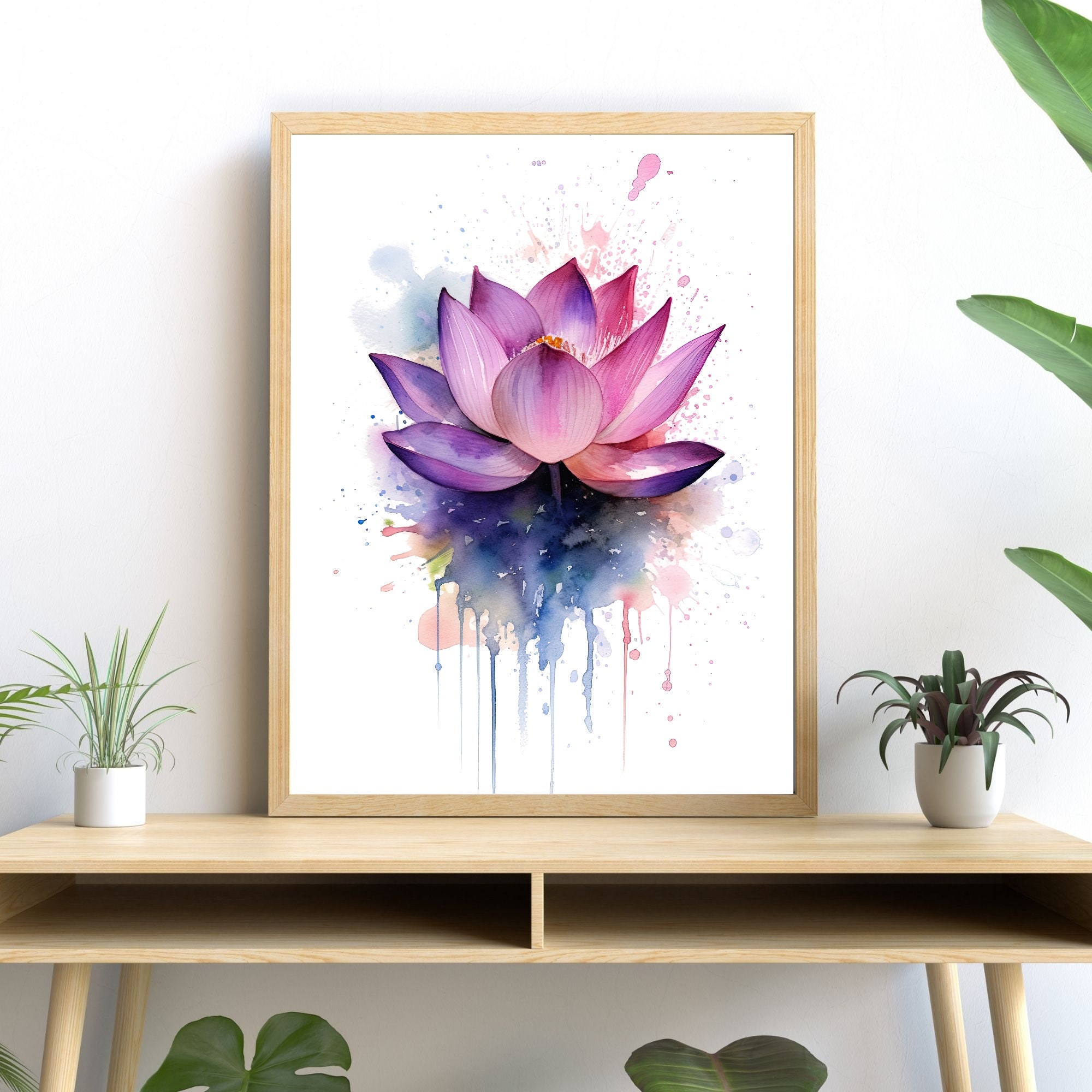 Lotus Flower Watercolor Art, Vibrant Floral Print, Zen Space