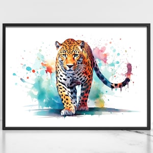Watercolor Jaguar Portrait: Vibrant Wildlife Art Print (Digital Download)