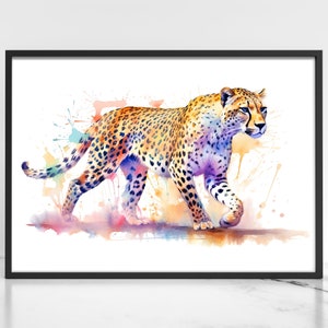 Cheetah Watercolor PRINTABLE ART Vibrant Colors Cheetah Download Cheetah Poster Wildlife Decor Animal Art Nursery Decor Gift Illustration