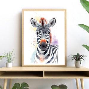 Zebra Watercolor Art, Vibrant Nature Print, Modern Safari Wall Decor