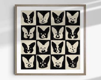 Corgi Art Print – Minimal Checkerboard Dog Portrait (Digital Download)