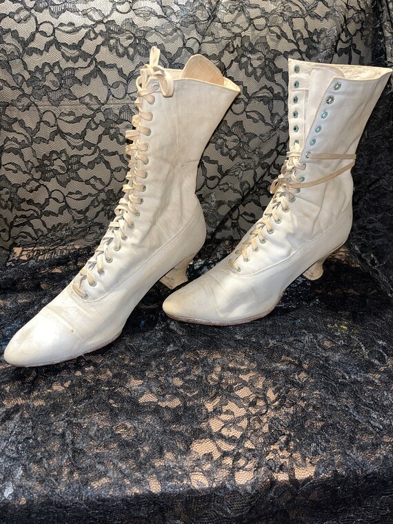 Vintage Edwardian White Canvas Boots - Gem