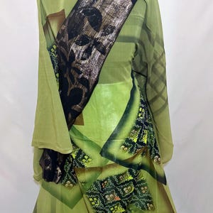 Somali Dirac | Wedding Attire | Cultural Dress - 3pcs Green & Black Geometric Print Set