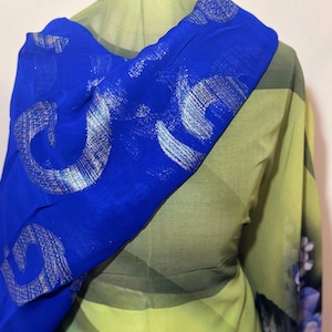 Somali Dirac | Wedding Attire | Cultural Dress - 3pcs Green & Blue  floral Set