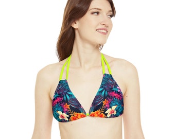 Womens Hibiscus and Frond Strappy Triangle Bikini Top - Etsy