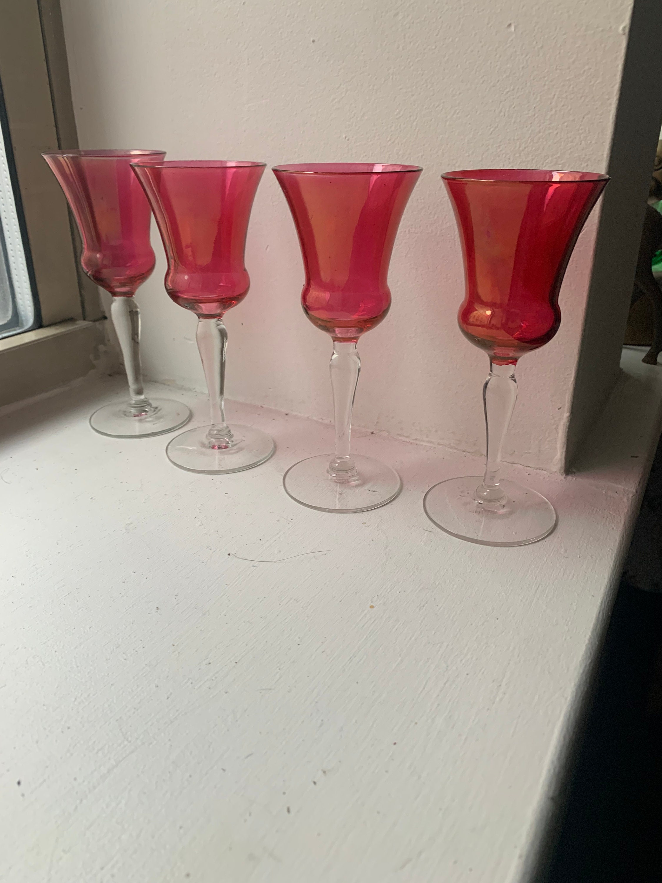 Vintage Cranberry Glass Iridescent Port Cordial Glasses Set Etsy