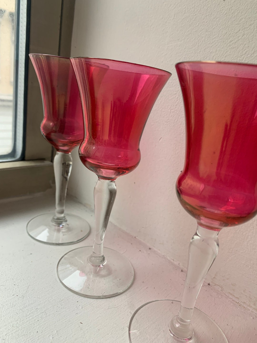 Vintage Cranberry Glass Iridescent Port Cordial Glasses Set Etsy