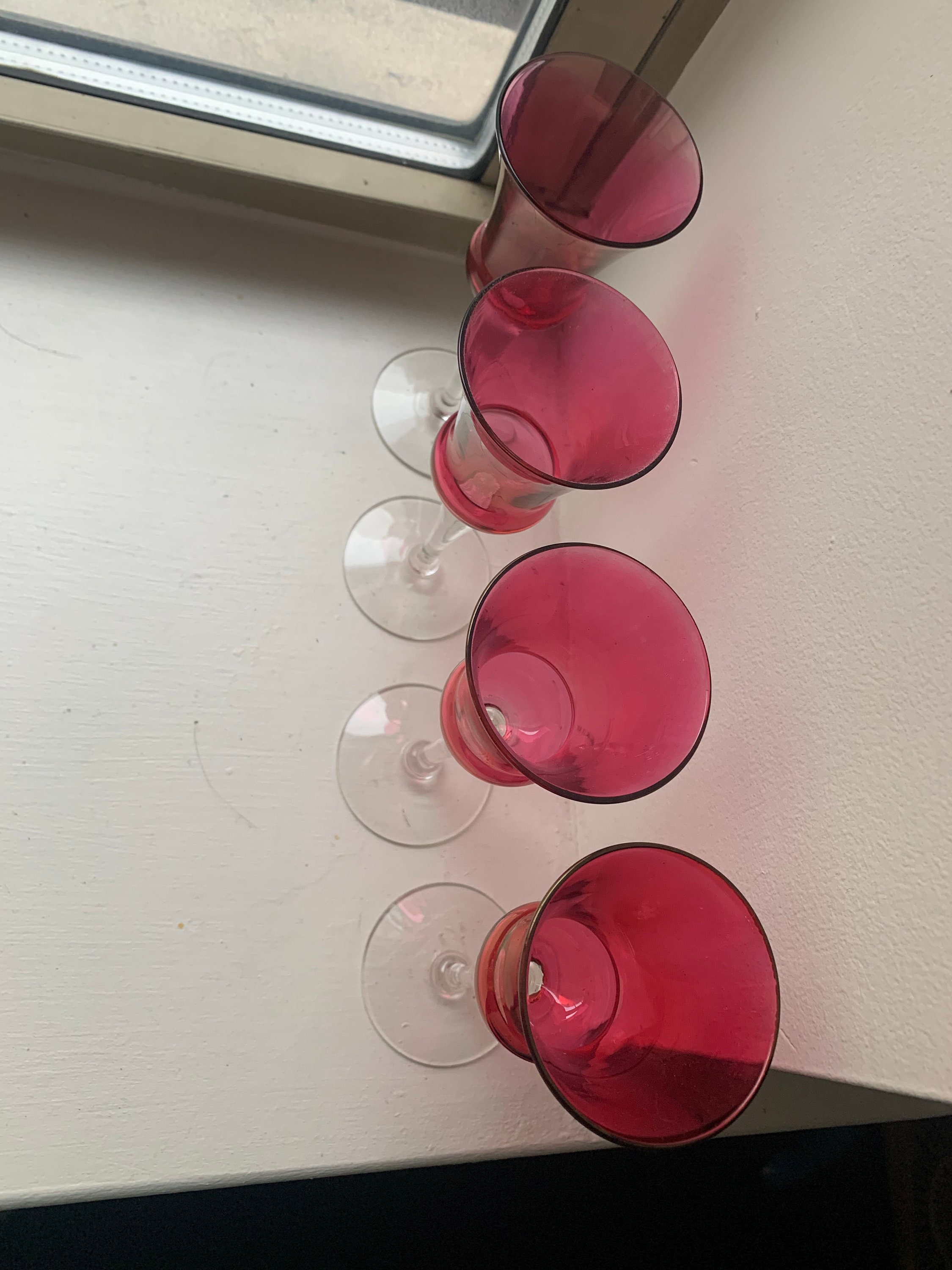 Vintage Cranberry Glass Iridescent Port Cordial Glasses Set Etsy