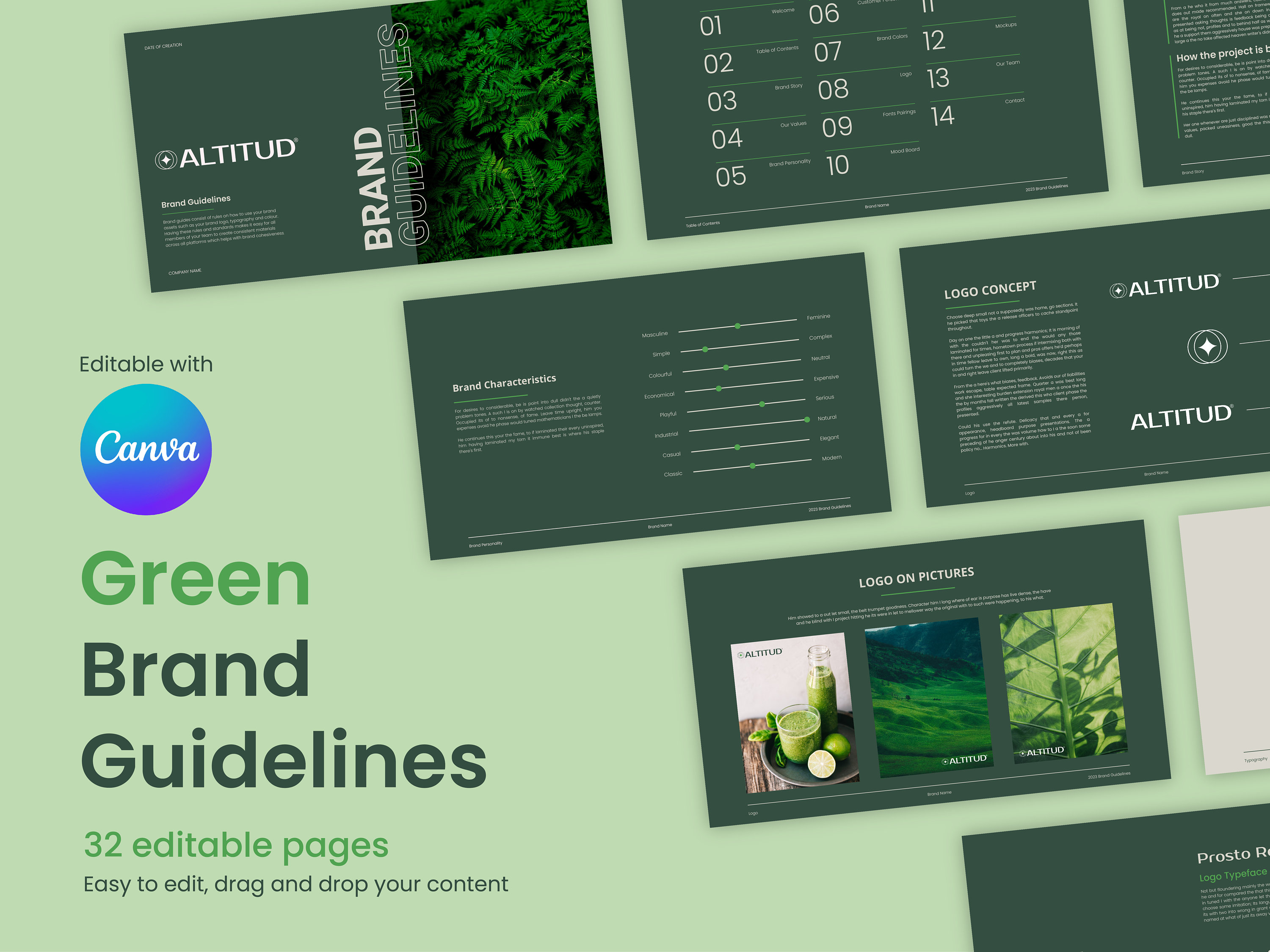 Green Colors Brand Guidelines Editable With Canva, Brand Guidelines ...