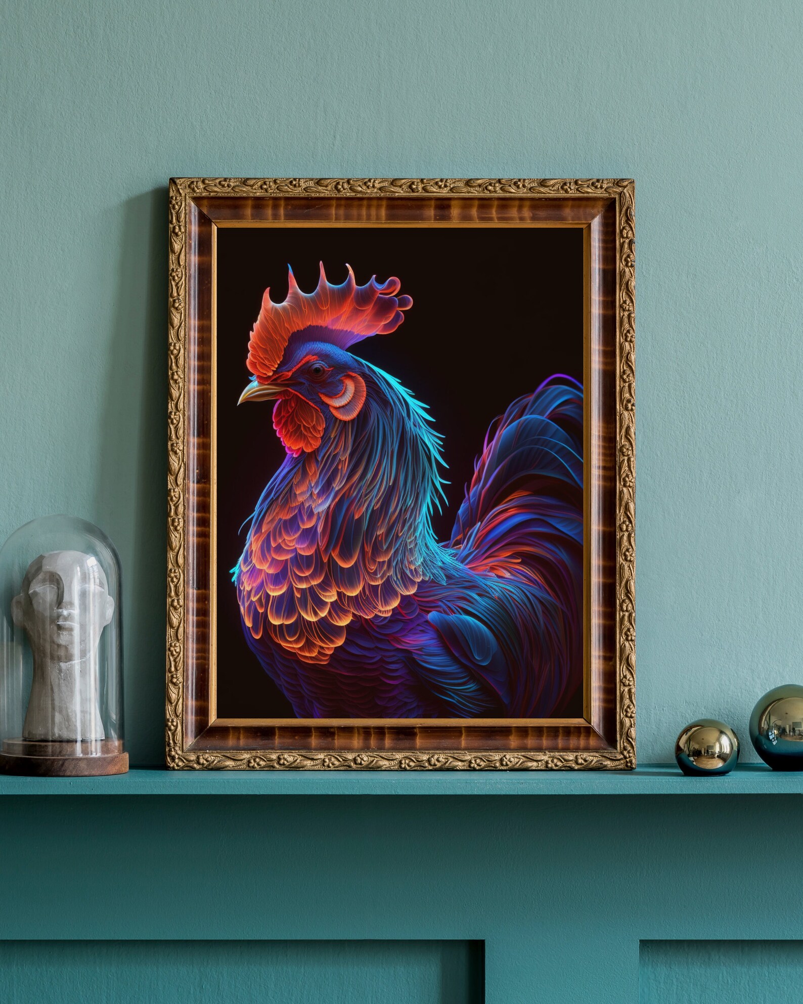 Portrait of A Neon Chicken-digital Art Print - Etsy