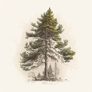 Lone Forest Pine Watercolor Art Print