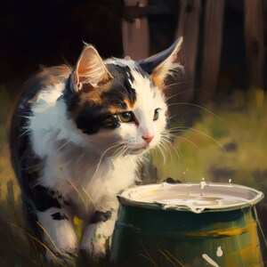 Farm Cat Drinking Milk