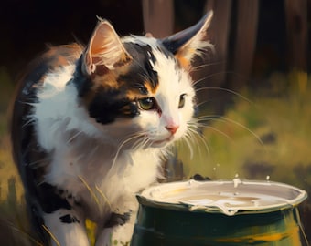 Farm Cat Drinking Milk