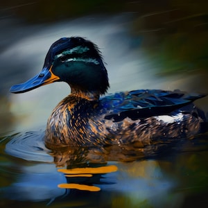 Duck On The Water- Water Color Portrait Of A Duck On A Country Lake, Digital Download