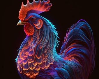 Portrait Of A Neon Chicken-Digital Art Print