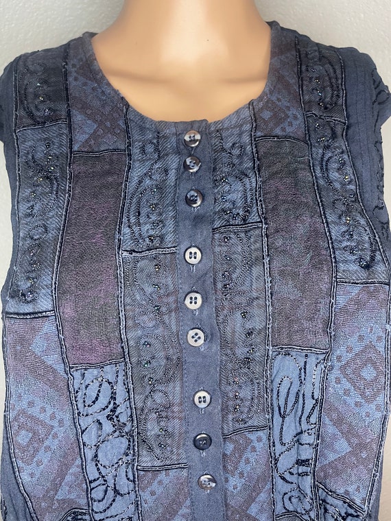 Bhags, dark blue patchwork/embroidered button dow… - image 2