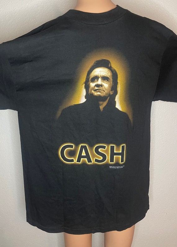 Johnny Cash black t shirt with print. Zion Rootswe