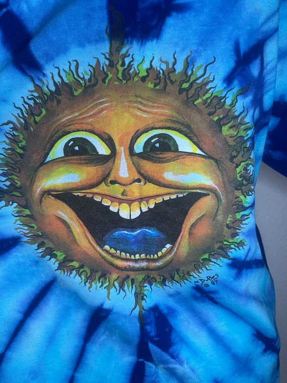 Vintage 1990s Mike Dubois Smiling Sunshine Tie Dye T Shirt. Size