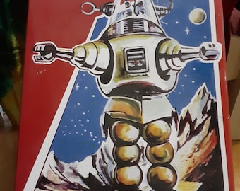 ROBOT "SPACE TROOPER" opwindbaar blikken speelgoed voor verzamelaars, hoofd draait, lichaam rolt over oppervlak wanneer opgewonden, vintage, zeldzaam, nieuwe/oude winkelinventaris
