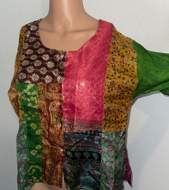 Lightweight, delicate silk beautiful patchwork sh… - image 2