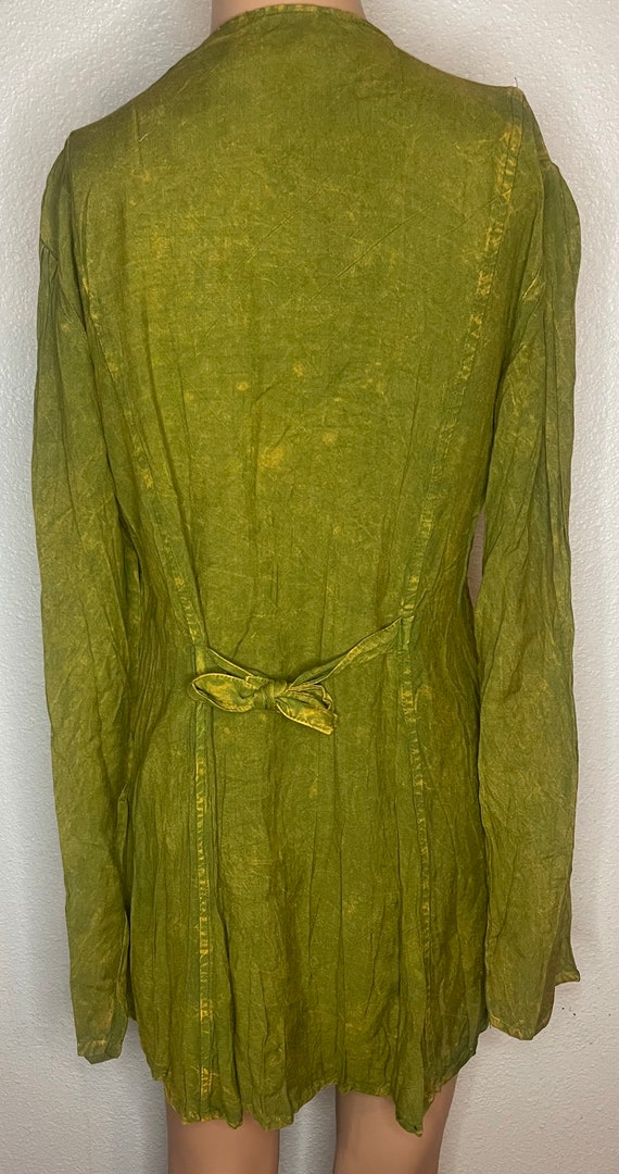 Green patchwork long sleeve button down blouse wi… - image 5