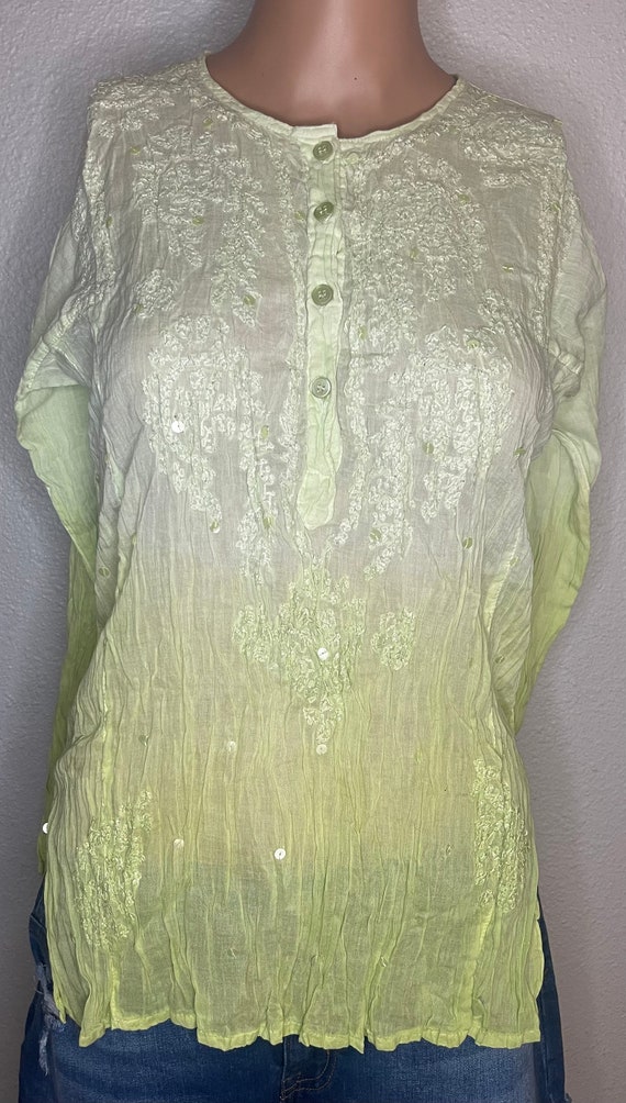 Funky People, light green gauzy sheer long sleeve 