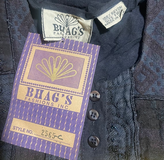 Bhags, dark blue patchwork/embroidered button dow… - image 5