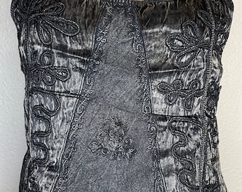 Dunkelgrau, Tank Top mit bestickten/Seidendetails.