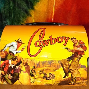 Cowboy themed lunchbox/storage tin,vintage/collectible,rare