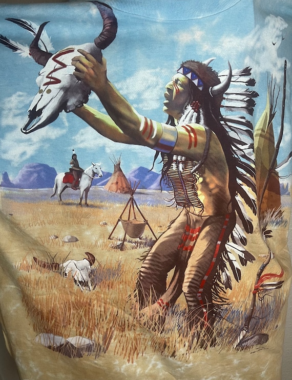 Vintage, Native American Indians tie dye t shirt. 