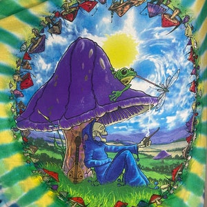 Liquid Blue Skelton and Mushroom tie dye short sleeve t shirt. Vintage but new!