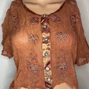Orange, Sheer material, button down crop top. Vintage, unique.Made in India