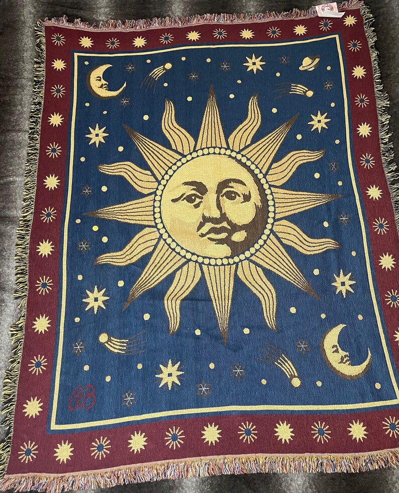 Sun Moon & Stars cosmos Vintage Throw Blanket. Rug Barn. - Etsy
