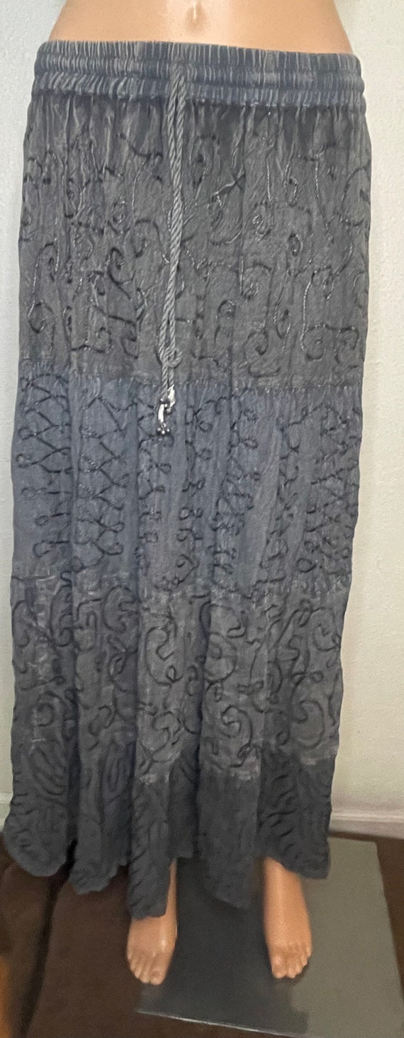 Gypsy Rose, gray long hippie/boho skirt with embro