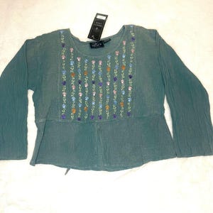 Vintage but NEW BHAGS 2000 brand, gauzy, embroidered women’s long sleeve shirt. Size “Free Size”.