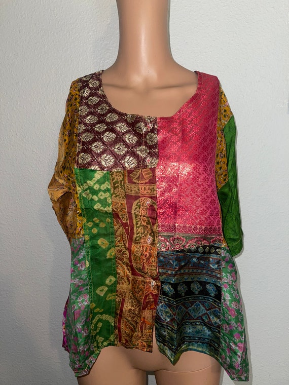 Lightweight, delicate silk beautiful patchwork sh… - image 1