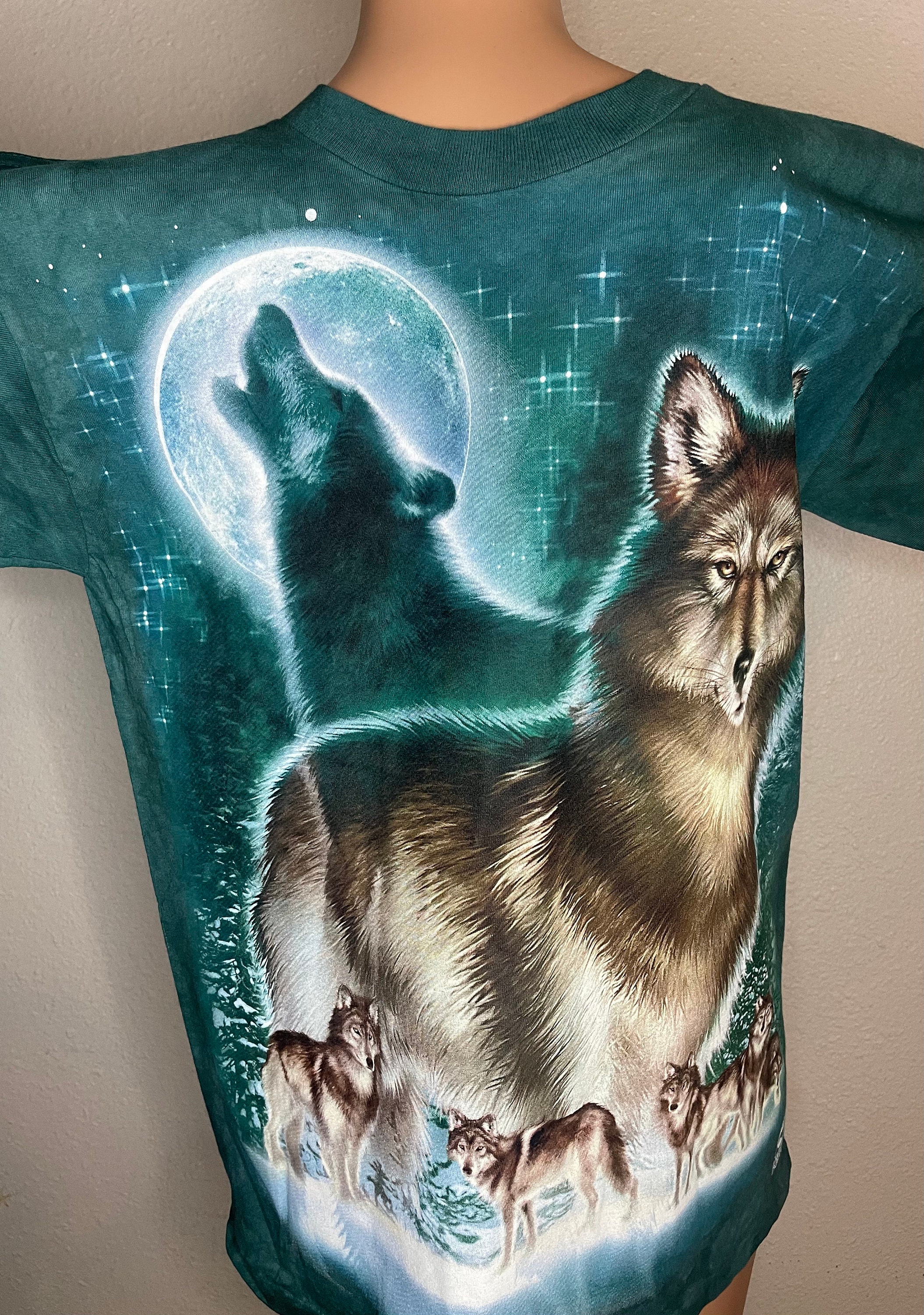 Wolf Tie Dye T Shirt. Vintage Liquid Blue. Available in Medium