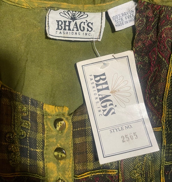 Green patchwork long sleeve button down blouse wi… - image 6