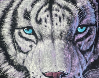 Vintage Liquid Blue, Tiger printed t shirt. Size XL+XXL