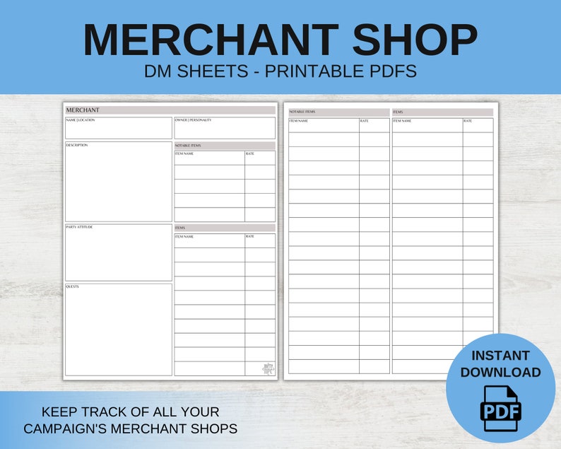 Minimalist Merchant Shop DM Sheets Dnd 5E Printable PDF Etsy