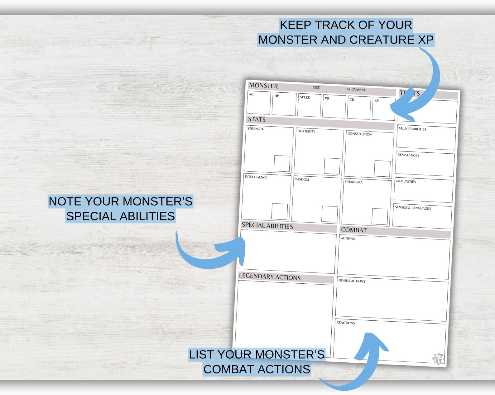 Stat Block Format Minimalist - Monster Stat Block DM Sheets - Dnd 5E - Printable PDF - Etsy