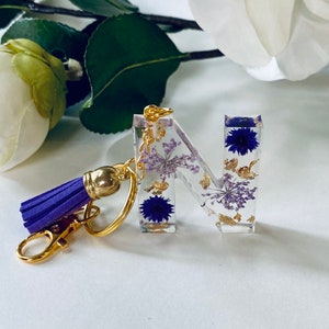 Handmade Flower Resin Letter Keychain | Flower Keychain | Initial Keychain | Backpack Charm | Mother&#39;s Day | Birthday | Gifts For Her