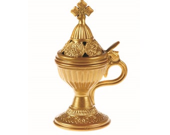 Greek Orthodox Incense Burner, Livanistiri Gold Metal with handle, Incense Censer, Orthodox Incense Holder, Home Altar, Incense Handholder