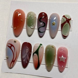colourful graffiti hand painted nail/ custom press on nails/ hand made Press on Nails/Faux Acrylic Nails/ Gel Nails/Press on Nails