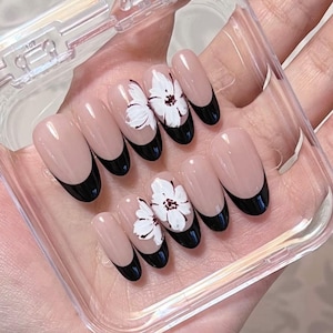 french flower nails/ custom press on nails/ hand made Press on Nails/Faux Acrylic Nails/ Gel Nails/Press on Nails