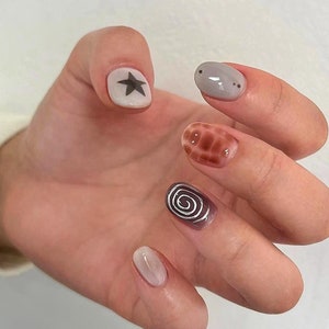 Tortoise Shell Graffiti Press On Nails: Custom Faux Acrylic Gel Nails