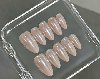 Pearl Chrome Press On Nails: Handmade Faux Acrylic Gel Nails