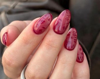 Hand Painted Floral Press On Nails, Custom Made Nail Art